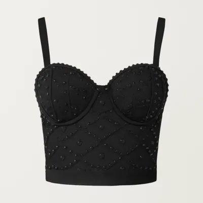 Bustiere negru cu margele și bretele de corset