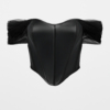 Bustieră neagră din piele artificială cu gât tip corset cu barcă