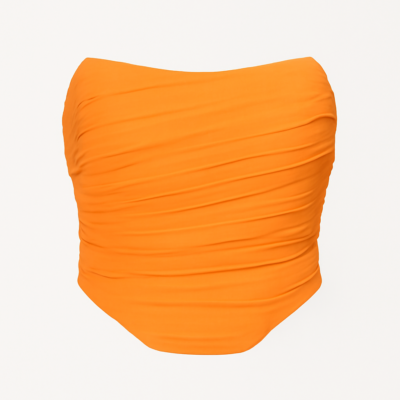 Top cu bustieră portocalie în stil corset din tulle