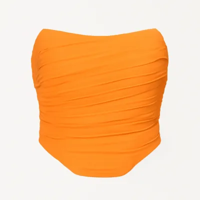 Top cu bustieră portocalie în stil corset din tulle