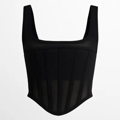 Bustieră neagră transparentă cu detaliu corset