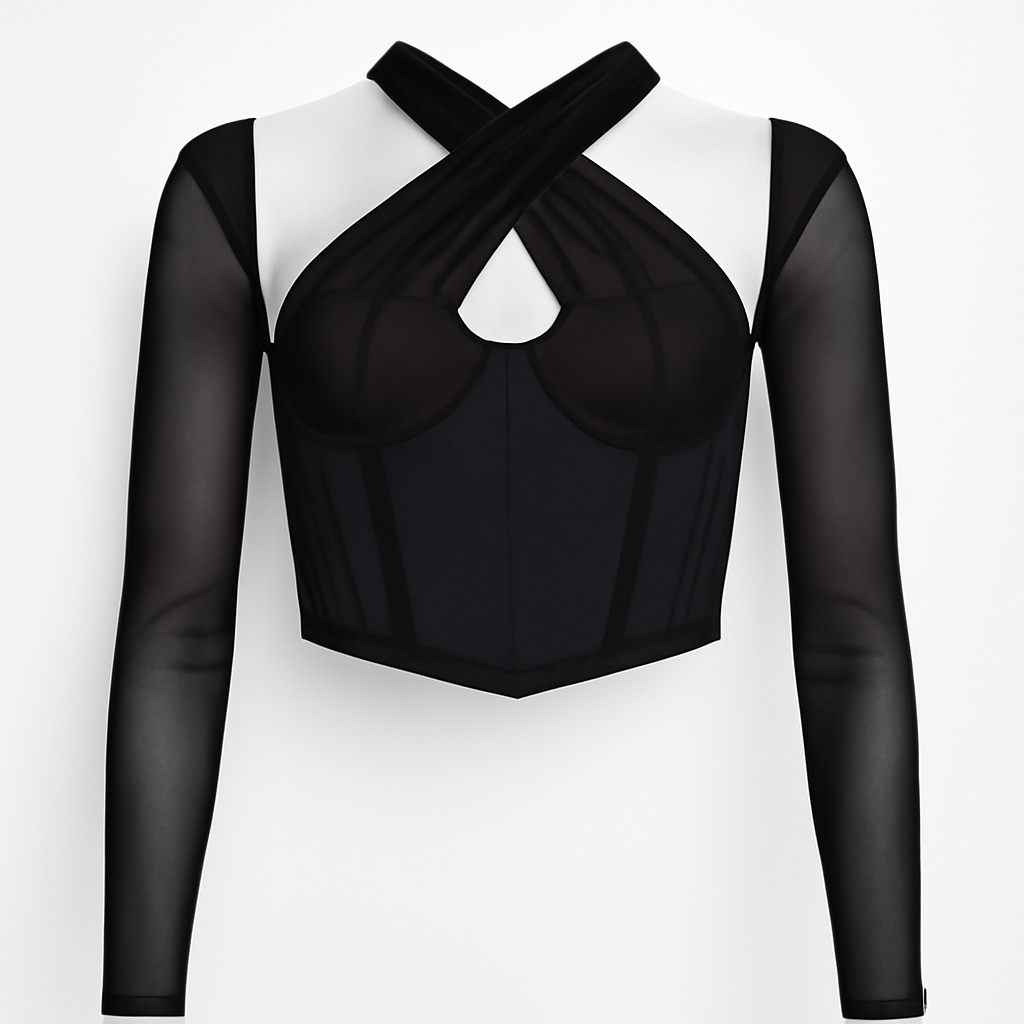 Bustiere cu mâneci negre încrucișate în față - Lady Corset