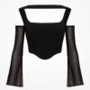 3/4 mâneci stil corset negru Bustiere top negru
