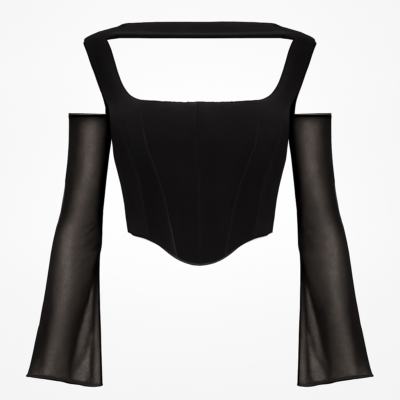 3/4 mâneci stil corset negru Bustiere top negru