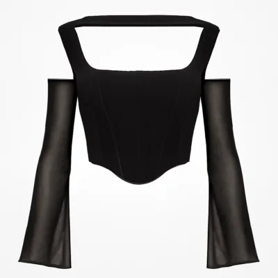 3/4 mâneci stil corset negru Bustiere top negru