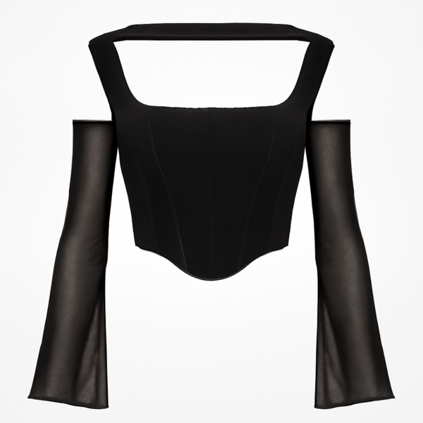 3/4 mâneci stil corset negru Bustiere top negru
