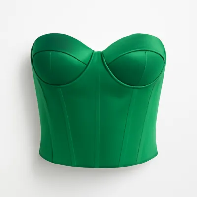 Bustieră din satin verde smarald cu detaliu corset