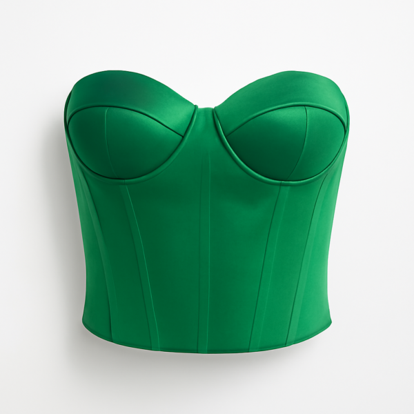 Bustieră din satin verde smarald cu detaliu corset