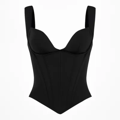 Bustieră neagră cu bretele și detaliu corset