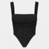 Top negru fără bretele cu detaliu corset