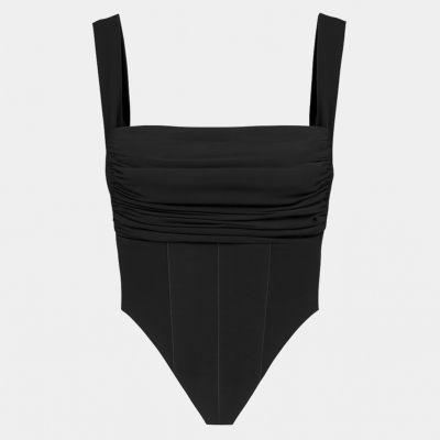 Top negru fără bretele cu detaliu corset