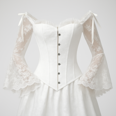 Bustiere corset alb cu dantelă cu maneci bufante