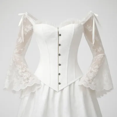 Bustiere corset alb cu dantelă cu maneci bufante