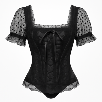 Corset negru cu șireturi visiniu