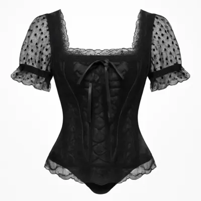 Corset negru cu șireturi visiniu