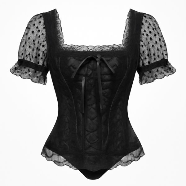 Corset negru cu șireturi visiniu