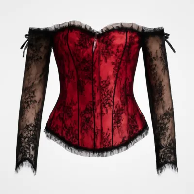 Corset din dantelă neagră și roșie