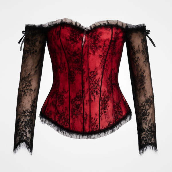 Corset din dantelă neagră și roșie
