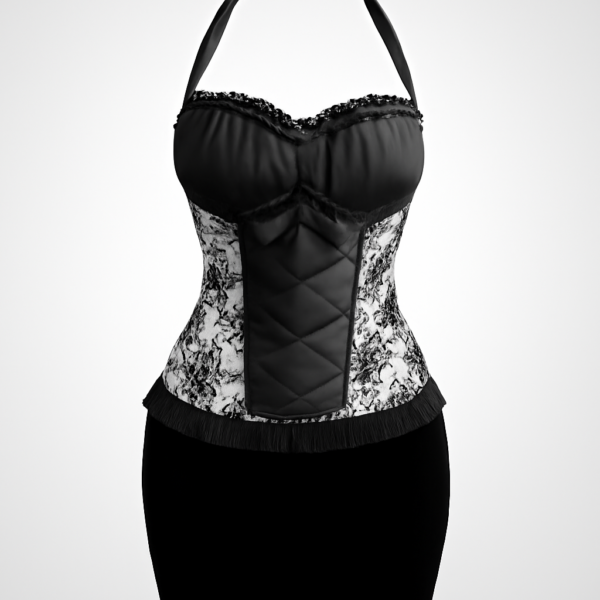 Corset victorian din dantelă cu bretele negre și crem