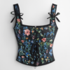 Corset floral negru cu bretele