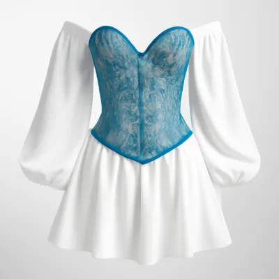 Corset albastru cu flori în stil vintage