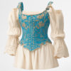 Corset fără bretele top vintage albastru și auriu
