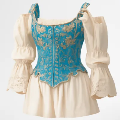 Corset fără bretele top vintage albastru și auriu