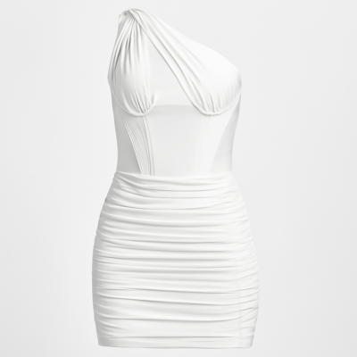 Rochie scurtă albă cu corset cu o singură curea