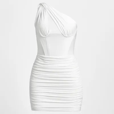 Rochie scurtă albă cu corset cu o singură curea
