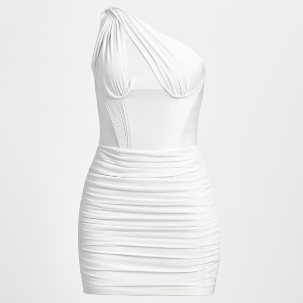 Rochie scurtă albă cu corset cu o singură curea