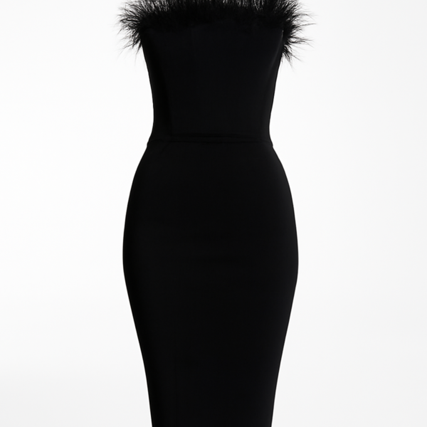 Rochie corset cu pene negre de lungime medie