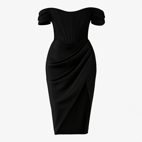 ai-product-11950 Rochie neagră fără bretele cu corset și gât barcă