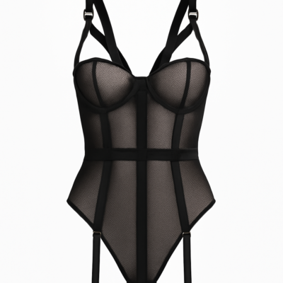 Body negru transparent din piele