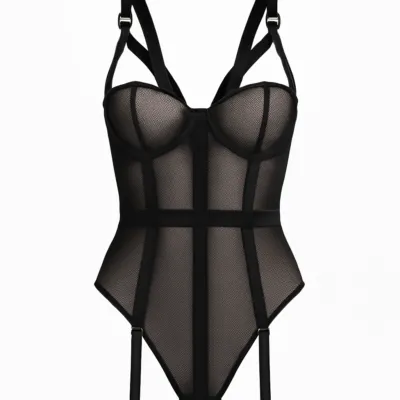 Body negru transparent din piele