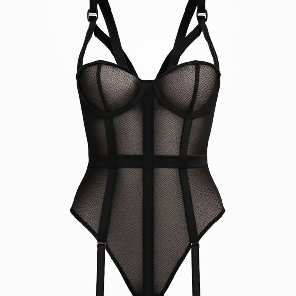 Body negru transparent din piele
