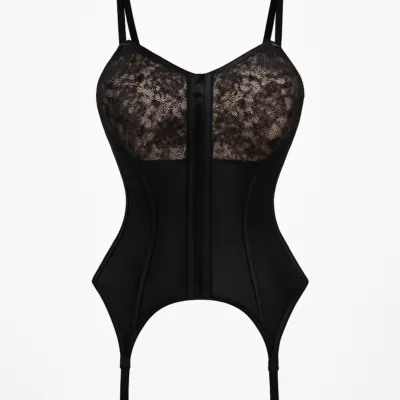 Body sexy din satin și dantelă neagră