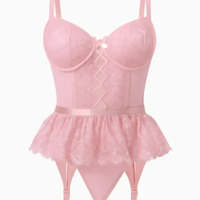 Body sexy dantela roz negru piele