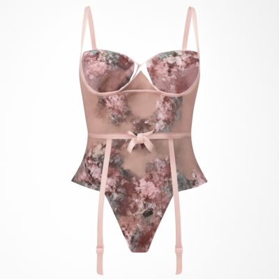 Body tanga sexy roz cu fundițe mici