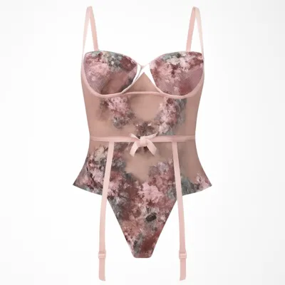 Body tanga sexy roz cu fundițe mici