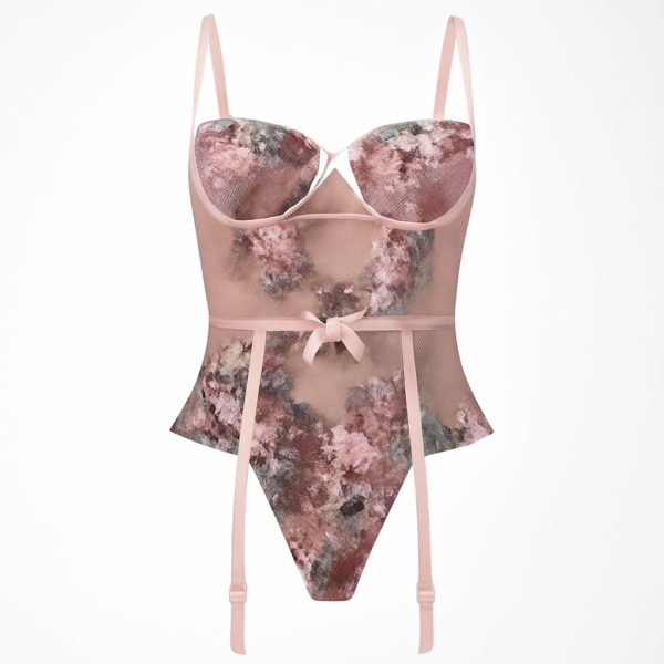 Body tanga sexy roz cu fundițe mici