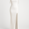 Rochie lungă cu corset din țesătură de satin alb drept