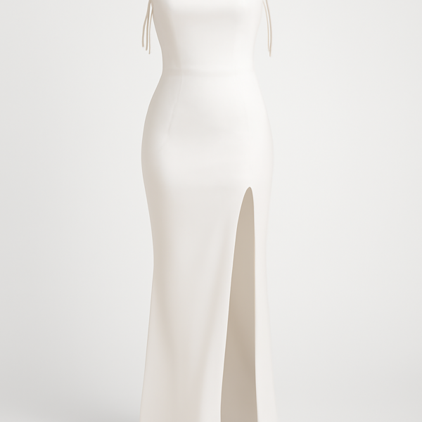 Rochie lungă cu corset din țesătură de satin alb drept