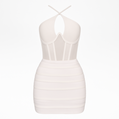 Rochie din tul alb cu corset și bretele