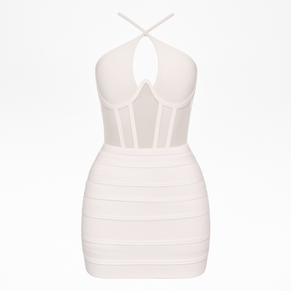Rochie din tul alb cu corset și bretele