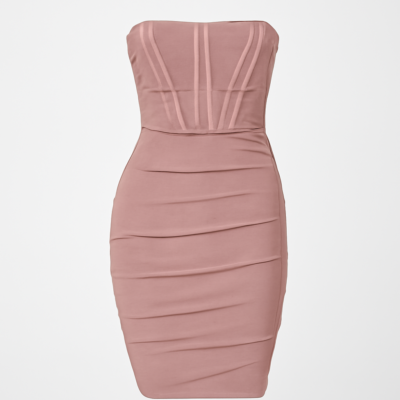 Rochie corset fără bretele din tul somon
