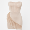 Rochie corset asimetrică din tul roz