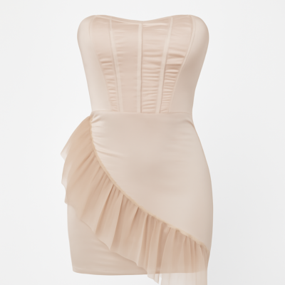 Rochie corset asimetrică din tul roz