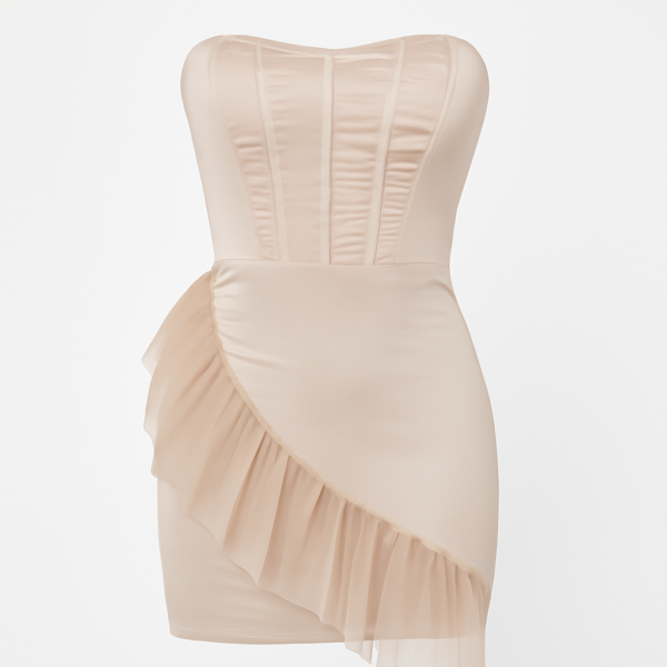 Rochie corset asimetrică din tul roz