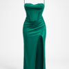 Rochie cu corset verde smarald cu gât golaș