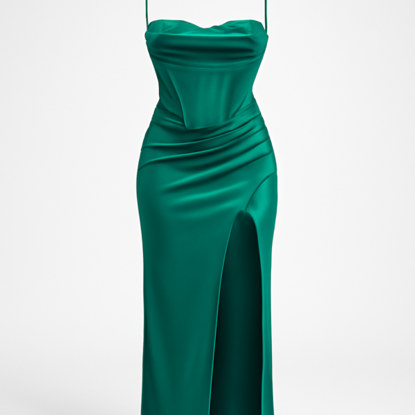 Rochie cu corset verde smarald cu gât golaș